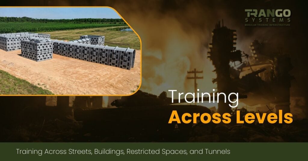 Modular urban training environment connecting a street, shoot house rooms, and a tunnel section