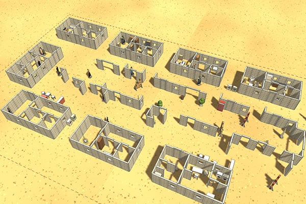 Tactical training in modular CQB environment with streets and buildings
